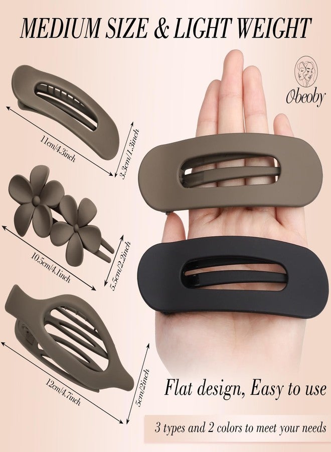 Obeoby 6 Pcs Flat Hair Clips for Women, 3 Types French Flat Claw Clips Hair Accessories Large Medium Barrettes Flowers Duckbill Stocking Stuffers Christmas Gifts (Coffee, Black) - Image 2